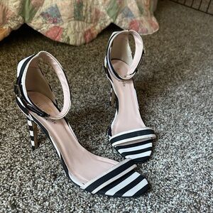 Kate Spade Black and White Striped Heels